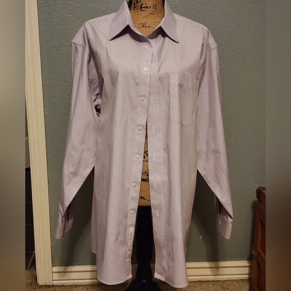 Gold Label PRoundtree & Yorke Men's Purple Striped Dress Shirt Fitted - Picture 1 of 3